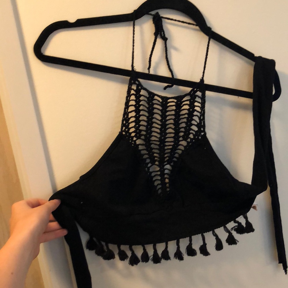 Black crochet crop top